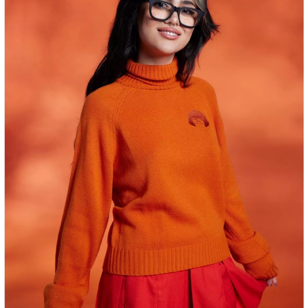 Hot Topic Scooby Doo Colab Velma Dinkley Orange Sweater Junior Size XL Cosplay
